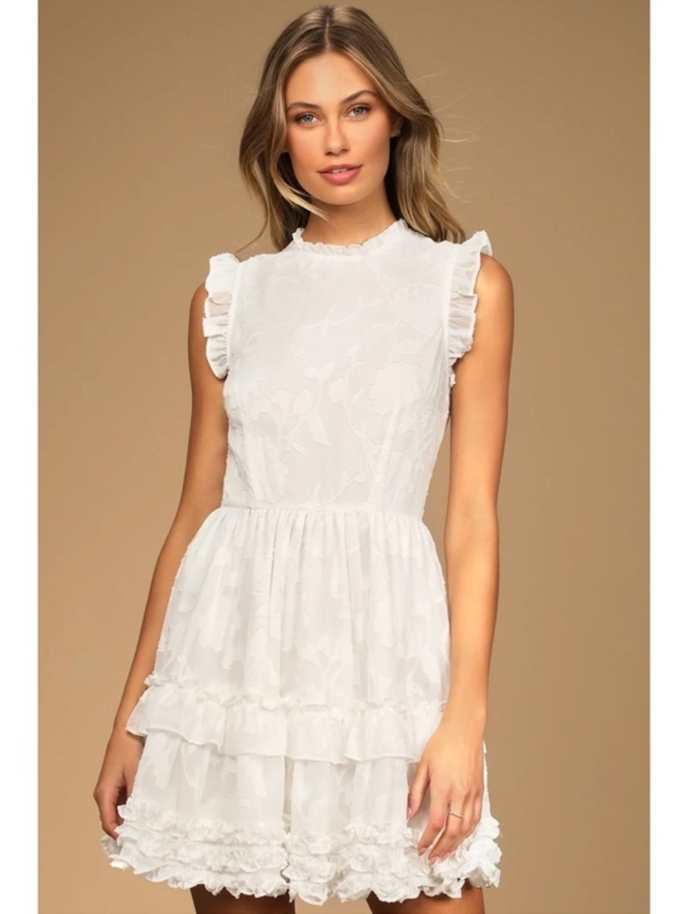 NWOT True as Can Be White Burnout Floral Ruffled Mini Dress Extra Large Cocktail